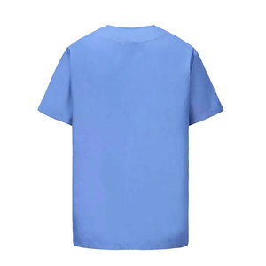 เสื้อสครับแบบยูนิเซ็กซ์ สีน้ำเงิน คอวี แขนสั้น ผ้าฝ้ายผสมโพลีเอสเตอร์ ทอแบบพิเศษ สำหรับชุดยูนิฟอร์มโรงพยาบาล ตรวจจับการเสียดสลายของเข็มได้ - Product Image 2