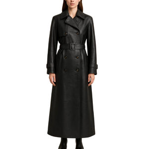 Manteau long en cuir véritable pour femme, de qualité supérieure, respirant, à la mode, manches longues, en promotion - Product Image 3