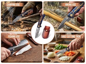 Navaja de bolsillo hecha a mano de acero de Damasco con funda, mango de pino, regalos de aniversario para él, regalos para padrinos de boda - Product Image 5