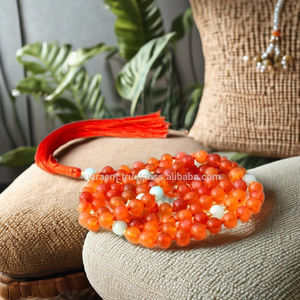 Collar Budista de Alta Calidad Hecho a Mano con Cuentas de Cornalina y Aguamarina de 6mm y 108 Cuentas, 28 Pulgadas, Joyería de Yoga para Hombre y Mujer, Tercera Puerta del Camino Budista - Product Image 1