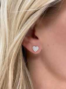 Heart Shape Round Lab Grown Diamond Stud <b>Earrings</b> 14K Solid Gold Dainty Push Back Classic Everyday Wear Charming Studs Wholesale - Product Image 2