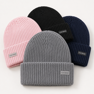 Gorro de Punto Acanalado Unisex, Color Sólido, con Borde Reforzado, para Invierno, con Aplique de Logotipo Personalizado - Product Image 1