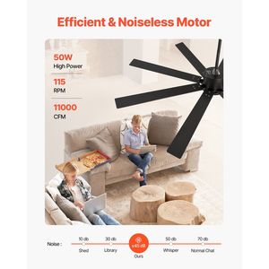 Ventilatore da soffitto moderno da 72 pollici a basso profilo con telecomando a 6 velocità, dimmerabile, 3 temperature di colore, motore DC reversibile e luce - Product Image 5
