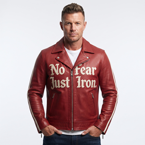 Chaqueta de Cuero PU Roja para Hombre, Cuello Camisero, Cierre de Cremallera, Chaqueta de Cuero Estilo Biker, Chaqueta de Cuero Genuino con Bordado Personalizado para Hombre - Product Image 1