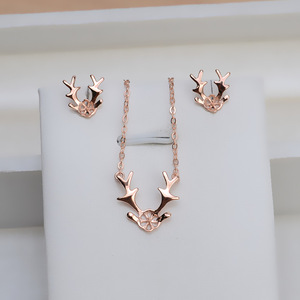 S925 Silver Necklace Korean Version Pearl Collarbone Pendant Christmas Reindeer Horn Earrings Women's Holiday <b>Gift</b> <b>Set</b> Empty - Product Image 3
