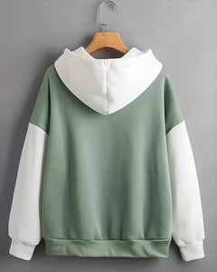 Men's Light Green Hoodie Color Blocking Casual Winter Wear Breathable 380g Polyester/Cotton French Terry Knitted Sweatshirt - Product Image 4
