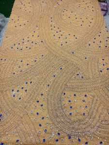 Tissu en dentelle de tulle français de luxe, fantaisie, traditionnel, élégant, fait main, brodé de strass, pour robes/sacs, 5 yards - Product Image 2