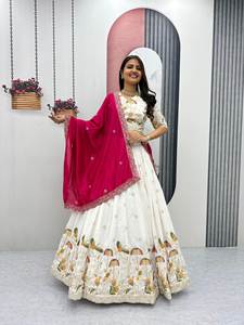Lehenga Choli de Seda Vichitra Premium para Mujer - Product Image 4