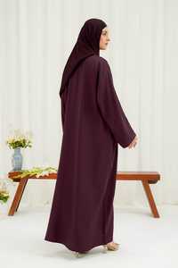 Modern Trendiness <b>Abaya</b> Modest Muslim Women Plus Size Floor Length V Neck Anti-Wrinkle Seamless Waist Tie Button Details Work - Product Image 4