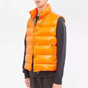 Gilet matelassé sans manches pour homme, orange, col montant, coupe-vent, rembourré de duvet, veste d'hiver, style décontracté, fermeture éclair - Product Image 1