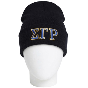 หมวกบีนนี่ SGRHO แบบกำหนดเอง ปักตัวอักษรกรีก Sigma Gamma Rho สีดำ หมวกไหมพรมสีน้ำเงินทอง หมวกฤดูหนาวสำหรับชมรมนักศึกษา หมวกคลุมศีรษะแบบสบายๆ อุ่นๆ - Product Image 2