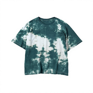 T-shirt à manches courtes vert tie-dye surdimensionné pour homme, décontracté, col rond, imprimé graphique - Product Image 1