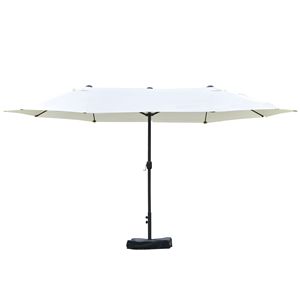 Ombrellone da Giardino Rettangolare Beige da 4,5 m con Doppia Tettoria Anti-UV, Manovella Facile, per Cortile e Ristorante, Base Inclusa - Product Image 1