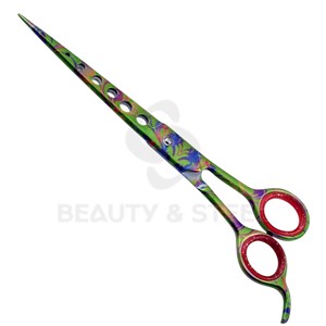 กรรไกรตัดผมระดับพรีเมียม ดีไซน์ดอกไม้สีสันสดใส พร้อมปลอกนิ้วสีแดงประกายวิบวับเพื่อการจัดแต่งทรงผมอย่างแม่นยำ - Product Image 3