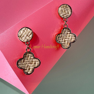 Pendientes geométricos reciclables con borlas de rafia, bambú natural y Ratán, hecho en Vietnam, accesorio de moda - Product Image 4