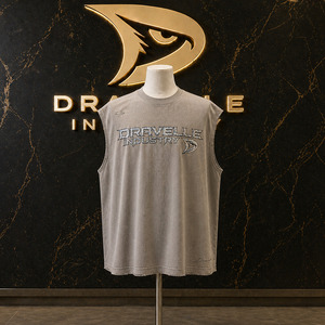 Custom Men’s <b>Y2K</b> Sleeveless Muscle Tee Oversized Boxy Streetwear Tank <b>Top</b> Dove Gray Cotton Polyester with Holographic Silver - Product Image 1