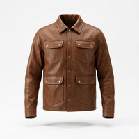Blouson de moto en cuir véritable pour homme, col montant, fermeture éclair, coupe-vent, respirant, style motard, coupe ajustée, noir uni