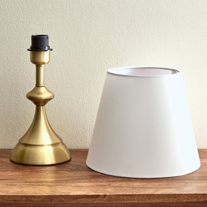 Mid Century design Gold <b>Table</b> Lamp Modern Brushed Brass <b>Bedside</b> Light Trumpet Metal Base Fabric Shade Bedroom Nightstand Decor - Product Image 5