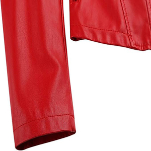 Veste de moto Jimieson Apparel pour femme en cuir véritable rouge, épaisse, coupe-vent, manches longues, col montant, fermeture éclair, couleur unie - Product Image 2