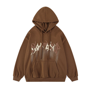 Sudadera con Capucha Beige para Hombre, Corte Holgado, Color Sólido, Estilo Casual Otoñal, Felpa Francesa de Algodón - Product Image 6