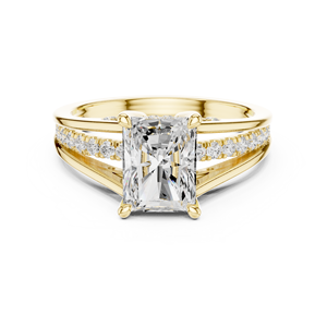 Bague de fiançailles en or jaune avec diamant taille radiant et pierres latérales pavées pour femme, bijoux de mariée raffinés - Product Image 1