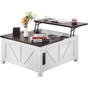 Tavolino da Caffè Quadrato Stile Rustico da 36 Pollici con Piano Sollevabile e Presa di Corrente, Tavolo Centrale in Legno per Cocktail - Product Image 1