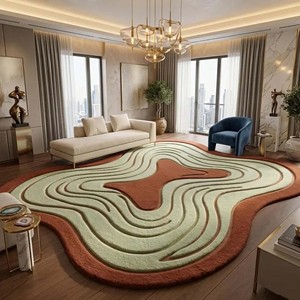 Tapis de sol à contour irrégulier, moderne, vert et marron, abstrait, en laine, forme organique, tufté, décoration minimaliste pour la maison, doux - Product Image 2