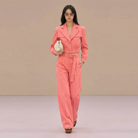 Costume décontracté pour femmes sur mesure, 100% coton sergé, ensemble deux pièces, veste à double boutonnage, pantalon large, ensemble 2 pièces