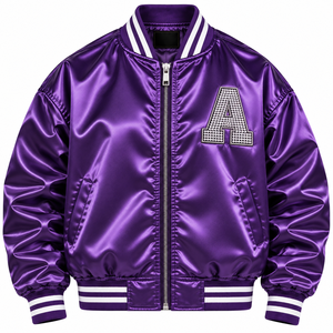 Chaqueta Varsity Astra Morada para Hombre, con Logotipo de Letras en Lentejuelas, Cierre de Botones Cubiertos, Cuello Alto Transpirable, Estilo Preppy, Corte Regular - Product Image 2
