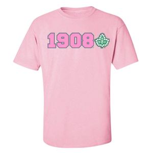 T-shirt rose AKA Ivy Sorority 1908 à manches courtes, vêtements décontractés de style universitaire grec pour femmes - Product Image 1