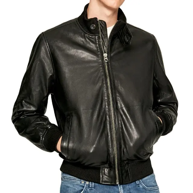 Manufacturer Customized Leather Jacket Stand Collar Costumes Style Jacket Black for Men