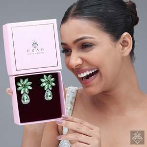 PRAO's Radiant <b>Green</b> Crystal Pear Cut Danglers Fine Dangle Earrings - Product Image 4