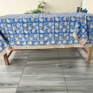 Handmade Modern Indian 100% Cotton <b>Tablecloth</b> Customizable <b>Square</b> 6 Seater 60x90'' Customized Color Floral Block Print Design - Product Image 3