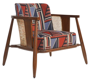 Fauteuil en bois de style mid-century modern, fauteuil lounge rembourré, structure en bois massif, tressage en rotin, meubles de salon - Product Image 3