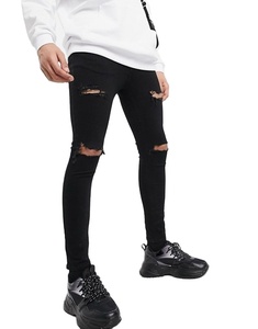 Wholesale 100% Cotton Denim Men's Black Jeans Straight Style Print <b>Trousers</b> with Stretch Side Stripe Adult Coated Fabric Jean - Product Image 2