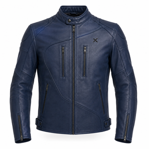 Veste de moto en cuir blindée amovible |   Noir Bleu marine Cognac |   Fabricant OEM ODM |   Qualité de conception haut de gamme |   Course automobile | - Product Image 1