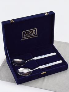 Glossy Silver Stainless Steel Salad Server Straigh Ceramic Handles Perfect With Blue Floral For Household Events And <b>Gift</b> <b>Hamper</b> - Product Image 2