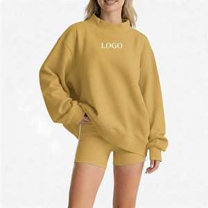 Sudadera Oversize de Cuello Alto para Mujer 100% Algodón, Sudadera Básica Elevada con Elegante Cuello Alto Tejido con Letras - Product Image 1