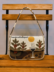 Sac à bandoulière perlé avec motif raisins de la vigne, sac à main coloré fait main / fermeture à rabat magnétique / personnalisation du logo disponible - Product Image 4