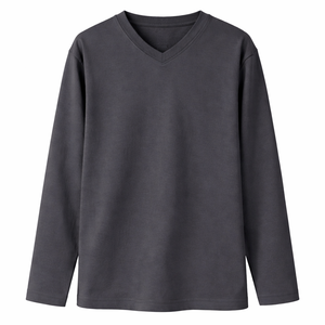 T-shirt à manches longues pour homme, col en V, 100% coton, uni, décontracté, coupe ample, tricoté, respirant, 180g, imprimé en sérigraphie, OEM - Product Image 1