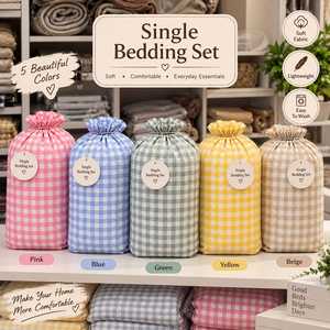 Gingham Bedsheet Set <b>Single</b> <b>Bed</b> Checkered Bedding Set Soft Lightweight Breathable Cotton Feel Plaid <b>Bed</b> Cover Pillowcase Home - Product Image 1