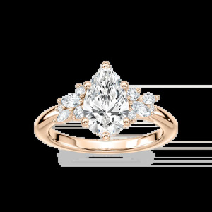 Anillo de diamantes con corte de pera de 1.50 quilates con piedras laterales en forma de pétalo, oro rosa, oro blanco, oro amarillo, elegante y atemporal para mujer - Product Image 1