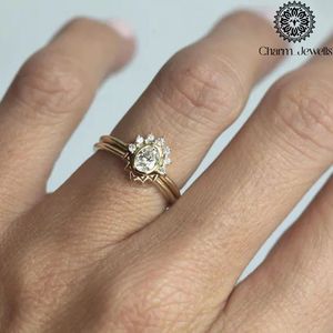 Charm_Jewells Women's Classic Gold Plated <b>Cushion</b> Cut Moissanite Engagement Ring IGI Certified Vintage <b>Star</b> Prong Setting - Product Image 6