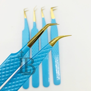 Pinzas de Extensión de Pestañas de Acero Inoxidable con Punta Dorada de Color Azul, Sostenibles, de Alta Calidad, Recién Llegadas, para Pestañas de Visón Mega Volumen - Product Image 3