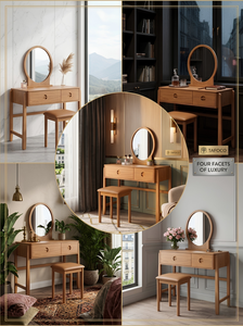 TAFOCO Modern Wood <b>Dressing</b> <b>Table</b> Set with 2 Drawers Storage Bedroom Furniture - Product Image 6