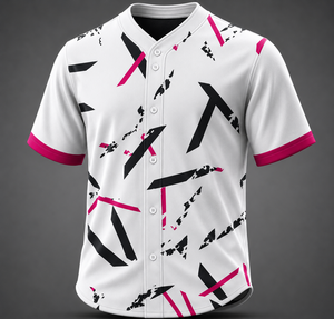 Maillot de baseball unisexe pour adultes, blanc, noir, rose, imprimé géométrique, logo personnalisé imprimé, nom d'équipe personnalisable, manches courtes, 100% coton - Product Image 1