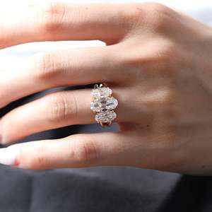 3.5ct Elongated oval Cut Lab Grown Diamond Three Stone <b>Ring</b> Victorian Style 18K Yellow Gold <b>Split</b> Band Custom Wholesale - Product Image 2