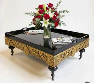 Modern Rectangular Coffee <b>Table</b> Wooden Top Metal Pedestal Black Gold Living Room Center <b>Table</b> <b>Sofa</b> <b>Side</b> <b>Table</b> <b>For</b> Living Room - Product Image 5