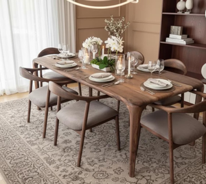 Table à manger en chêne massif américain, design rustique moderne et contemporain, meubles de salle à manger pour usage domestique - Product Image 4