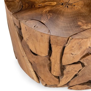Vintage <b>Rustic</b> Round <b>Coffee</b> <b>Table</b> with Teak Top and Wood Frame Handcrafted Home Furniture for Living Room - Product Image 4